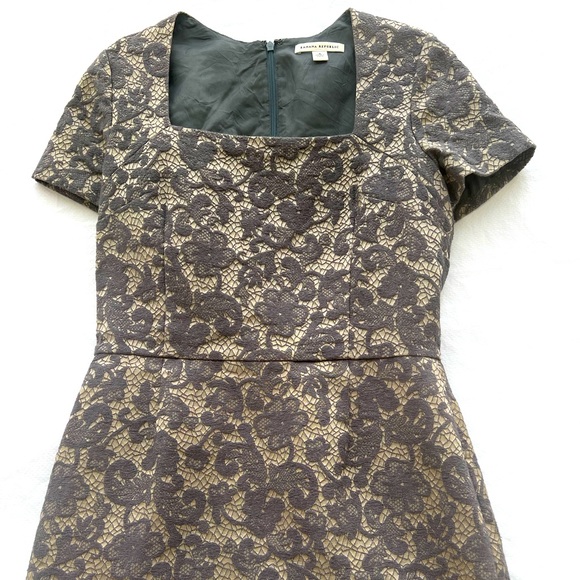 ❤️❤️ Cocktail / office dress in a grey pattern, square neck, short sleeve,… - Picture 4 of 9